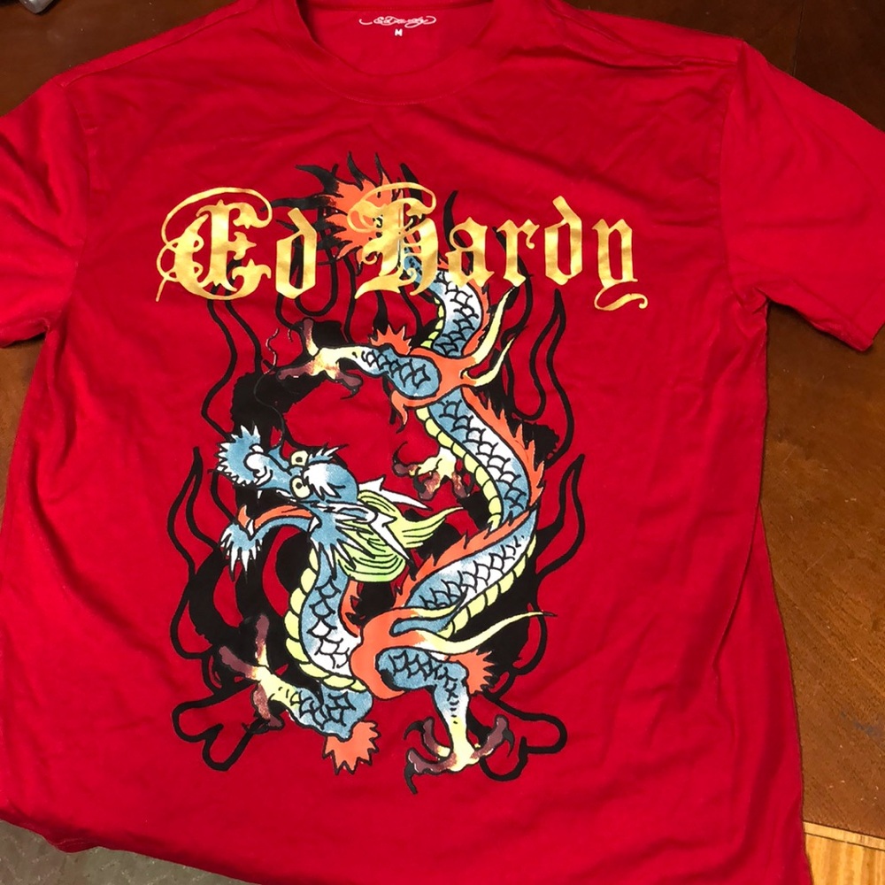 Ed Hardy red tee with dragon design
